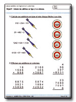 Calculer les additions en ligne et en colonnes