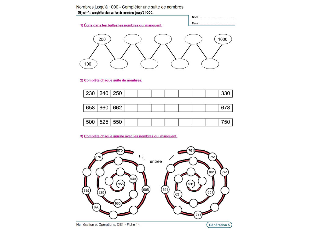 Evolu Fiches Numeration Et Operations Au Ce1