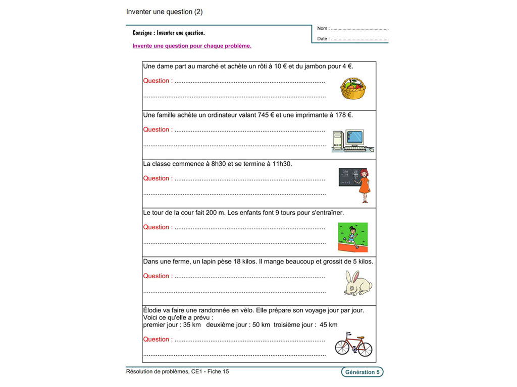 Fiches Activites Resolution De Problemes Ce1