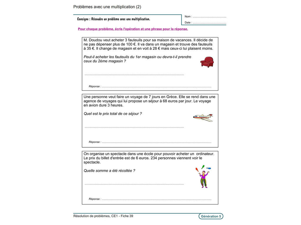 Fiches Activites Resolution De Problemes Ce1