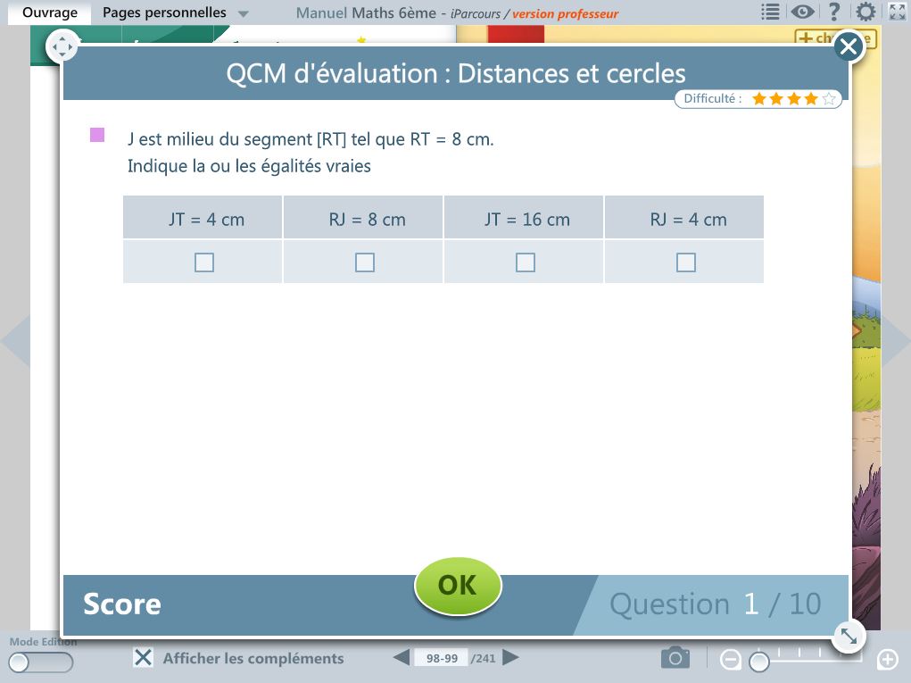Logiciel maths QCM iParcours 6e
