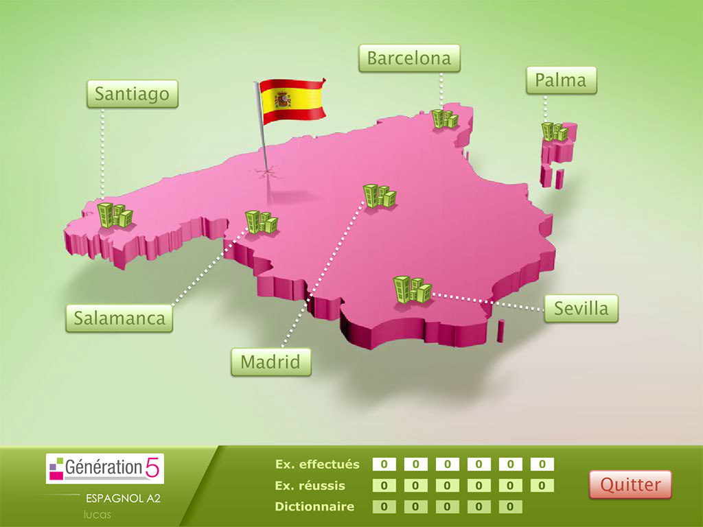 Menu logiciel Espagnol – Compréhension de l'écrit Niveau A2
