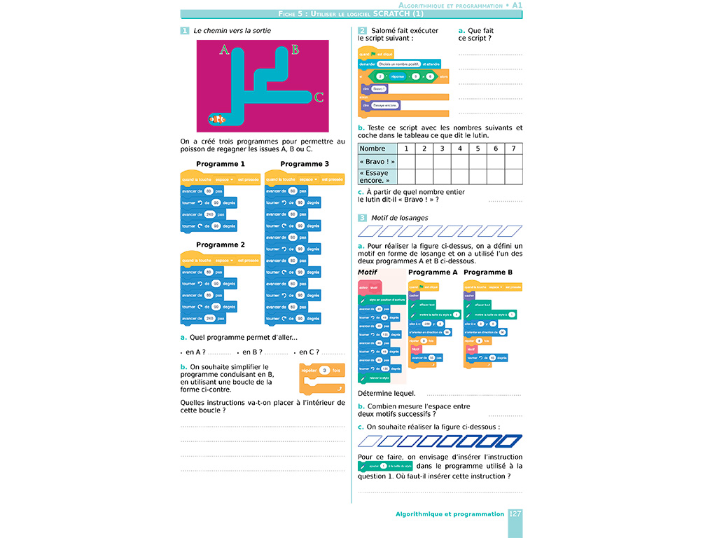 Utiliser le logiciel Scratch - Cahier d'exercices iparcours maths 5e