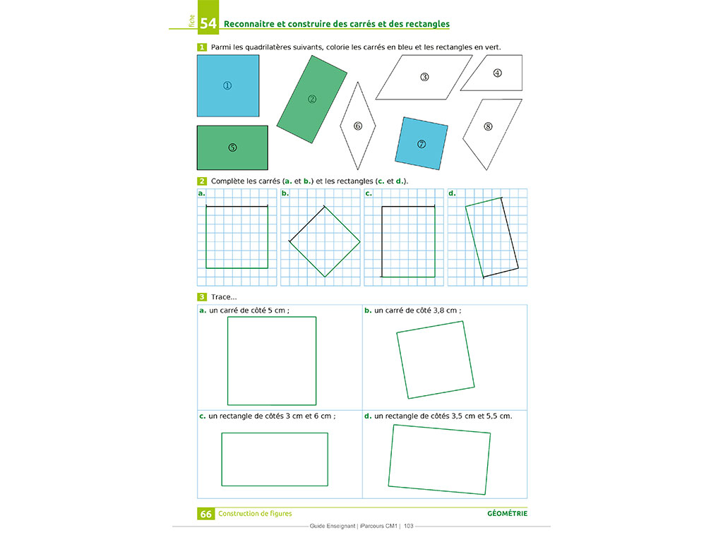 Corrigés d'exercices Géométrie - Guide de l'enseignant iParcours Maths CM1