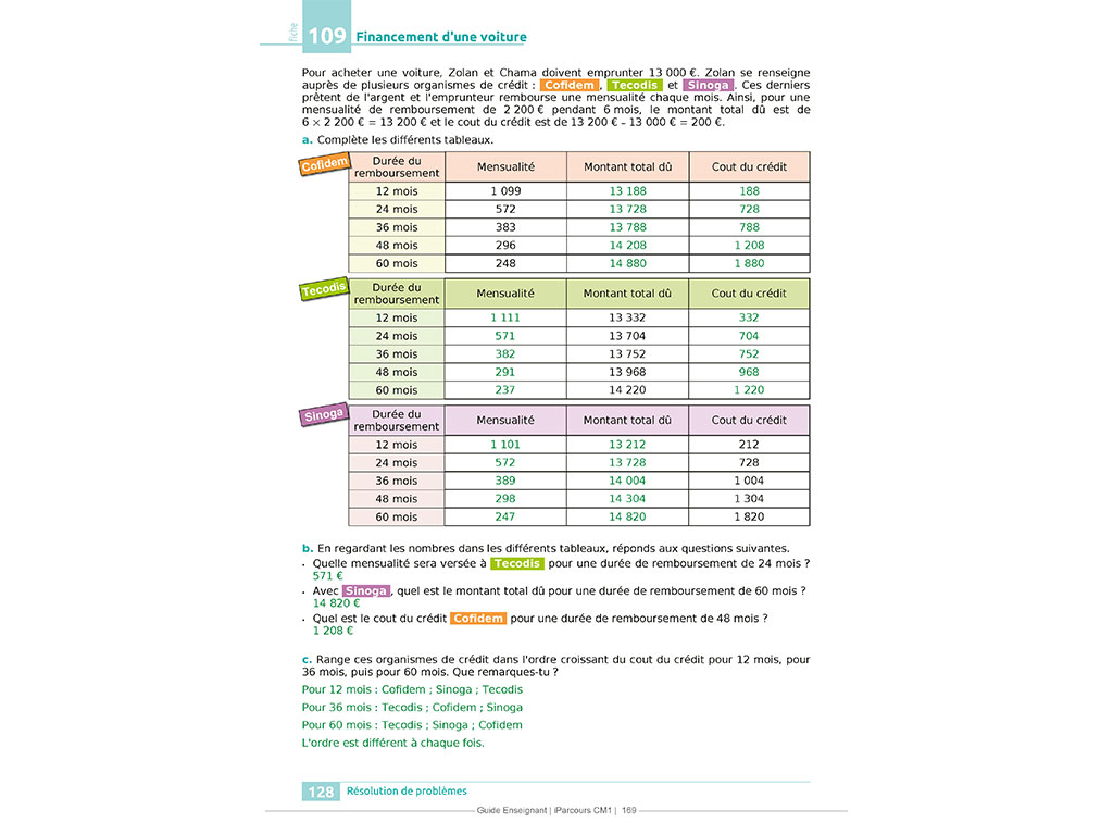 Corrigés d'exercices - Guide de l'enseignant iParcours Maths CM1