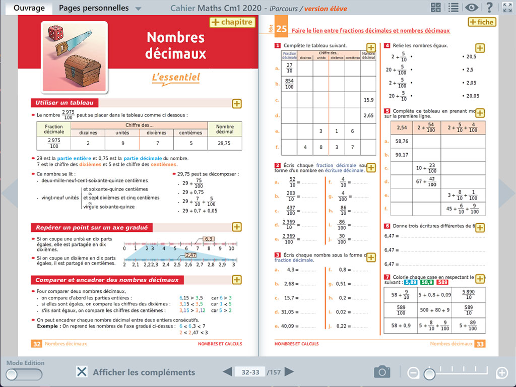 Exercices nombres décimaux - Cahier numérique iParcours CM1