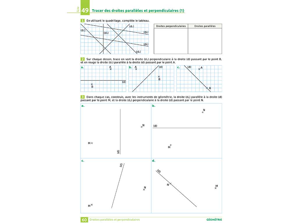 Tracer des droites parallèles et perpendiculaires du cahier iParcours maths