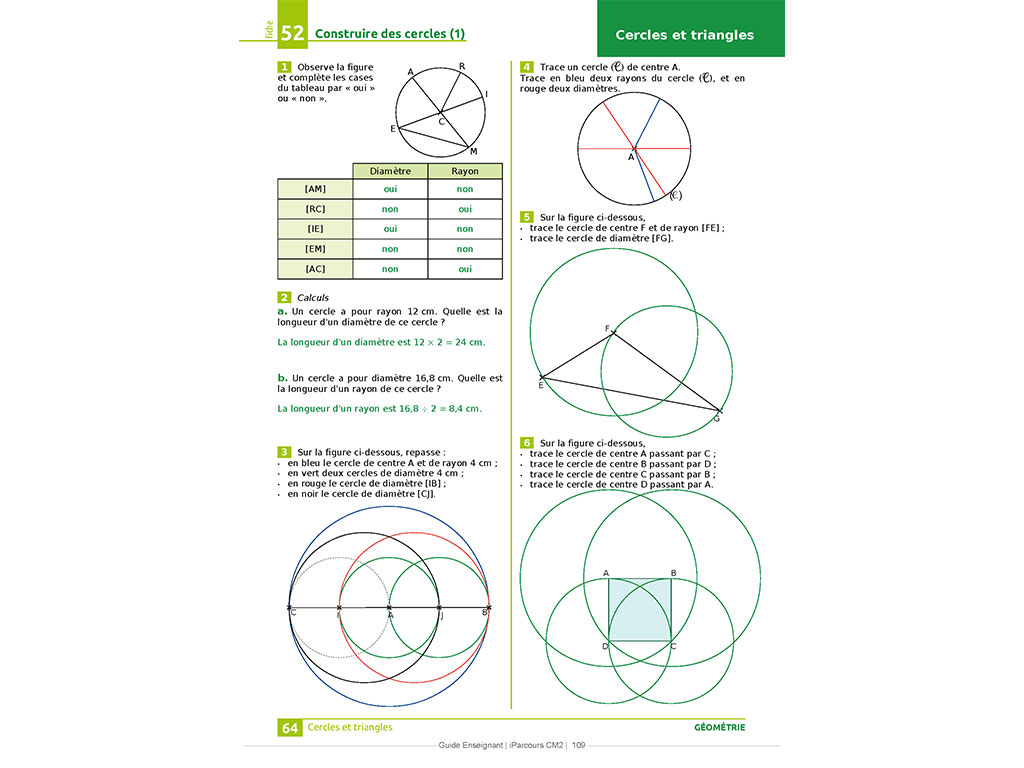 Corrigés d'exercices Géométrie - Guide de l'enseignant iParcours Maths CM2