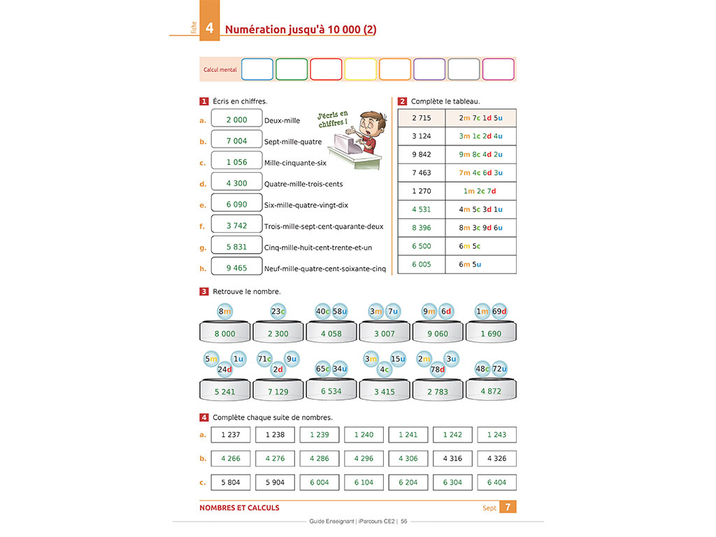 Corrigés d'exercices Numération - Guide de l'enseignant iParcours Maths CE2