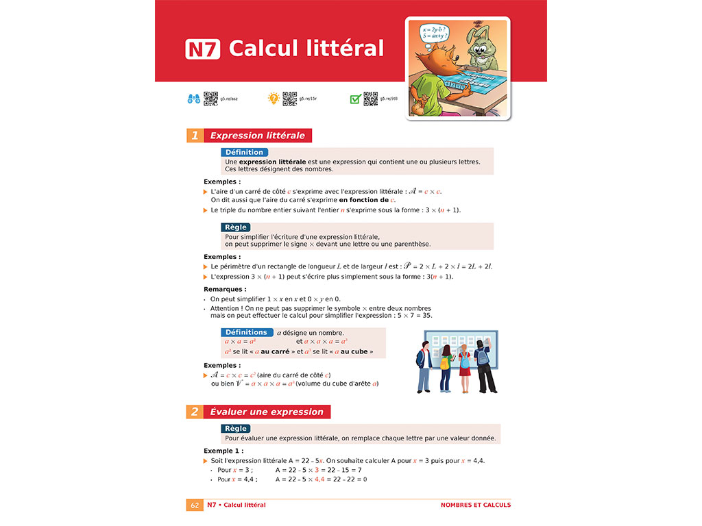 Cours Calcul littéral - Cahier-manuel 5e