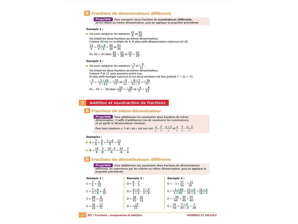 Cours Fractions - Cahier manuel iParcours Maths 4e