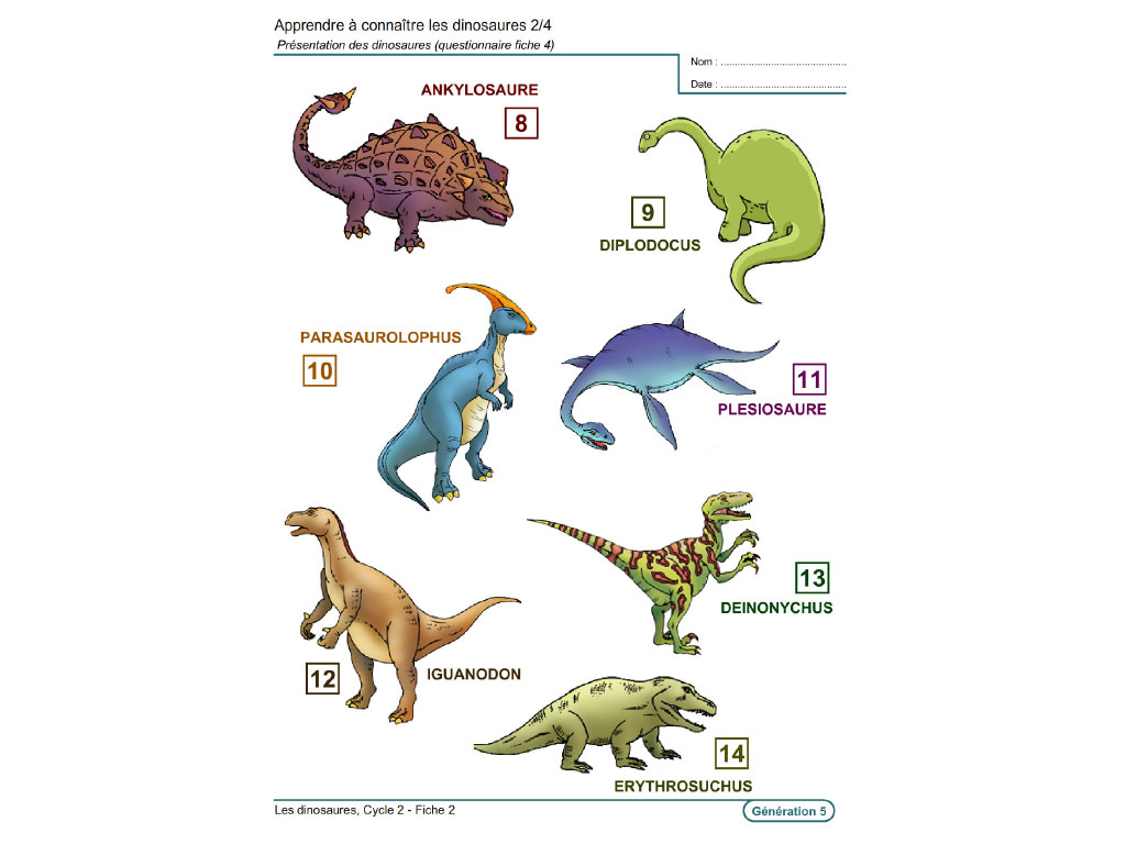 Fiche exercice sur les dinosaures en GS, CP et CE1