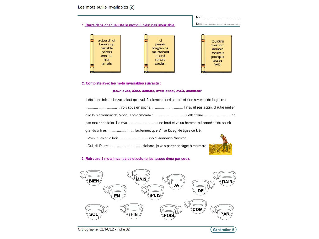 Mots à former - Exercices en CE1