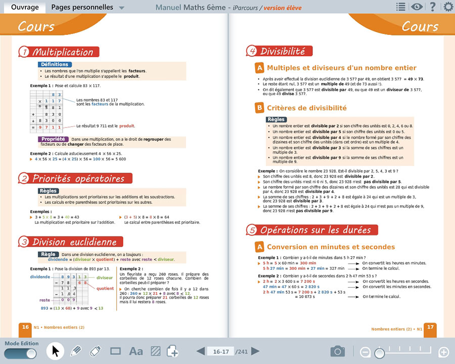 Manuel numerique iParcours Maths 6e pour vidéoprojection, TBI, TNI